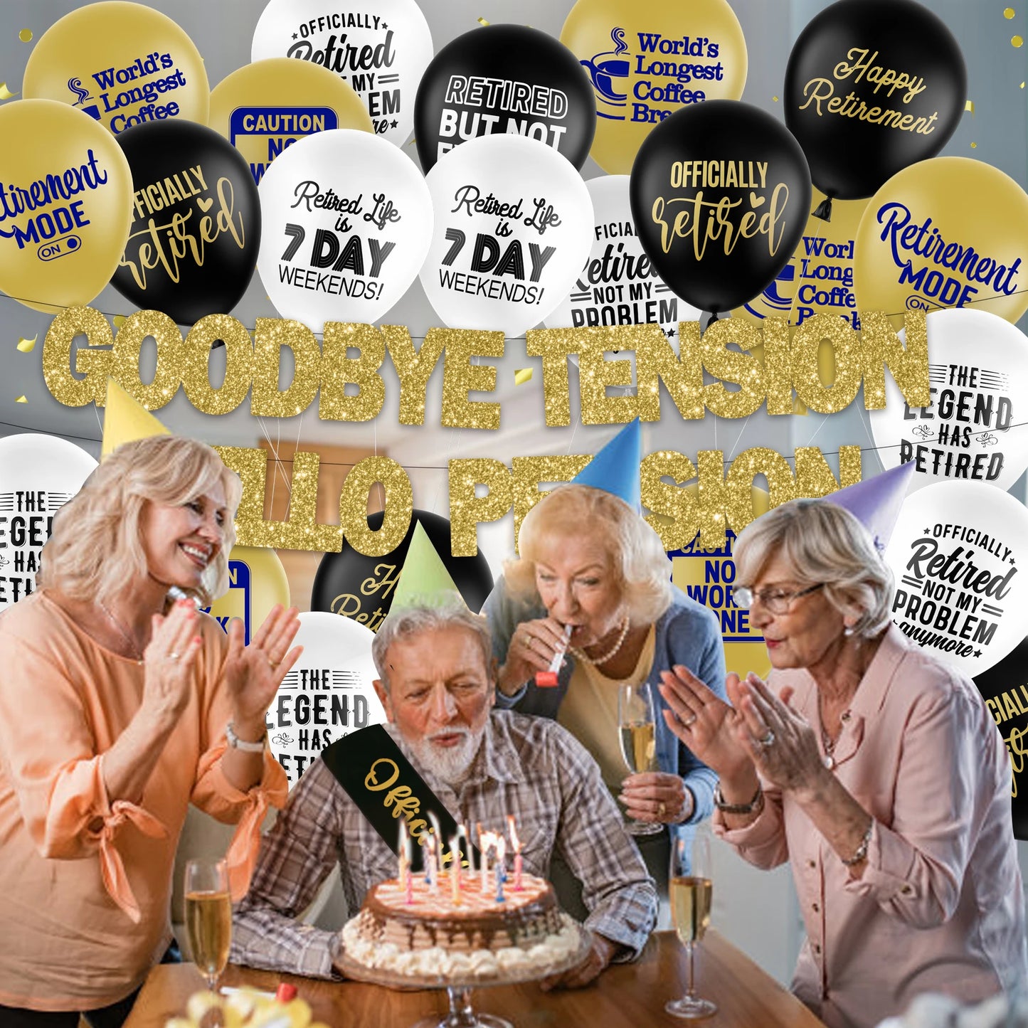 Retirement Party Decorations Supplies, Gold Glitter Banner Retirement Party Balloons Retirement Party Sash