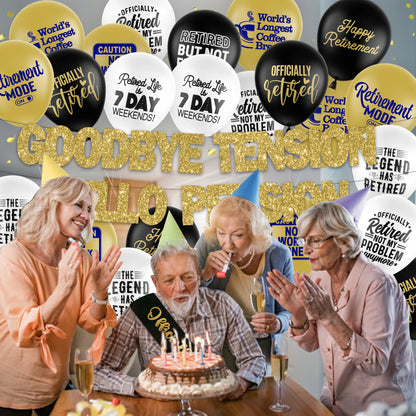 Retirement Party Decorations Supplies, Gold Glitter Banner Retirement Party Balloons Retirement Party Sash