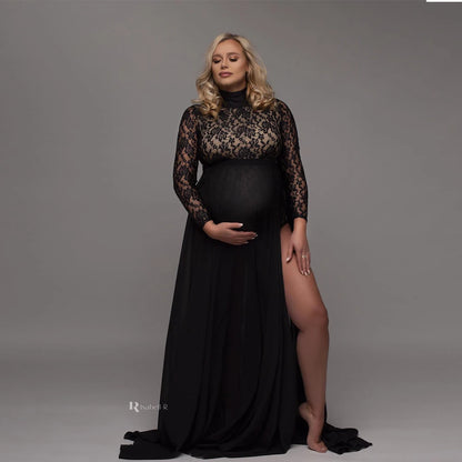 Maternity Photography Props Dress Stretchy Lace Bodysuit Removable Chiffon Sides Slit Skirt For Photo Shoot Pregnant Accessories