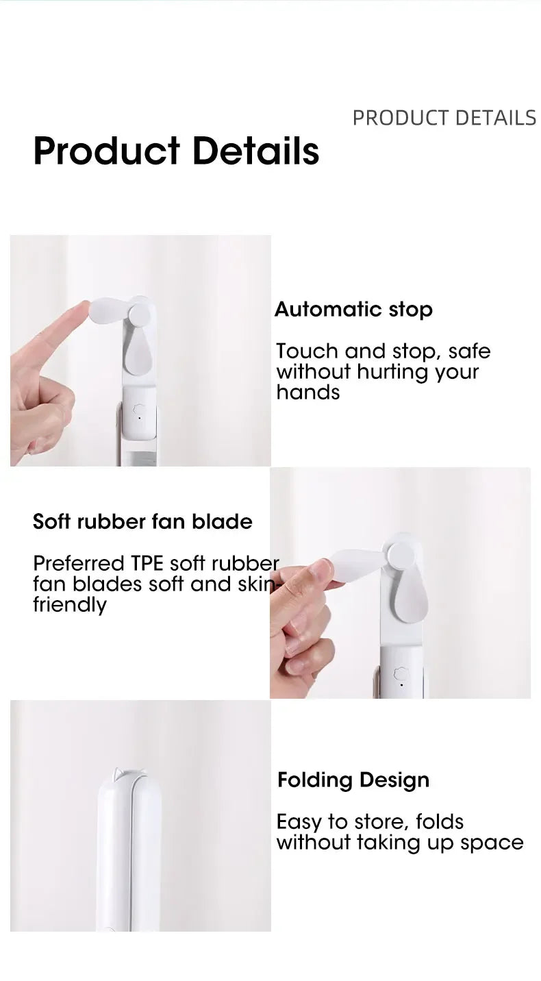 Portable Handheld Fan Mini Hand Fan Battery Operated USB Rechargeable Personal Foldable Fan for Indoor Small Pocket Fan