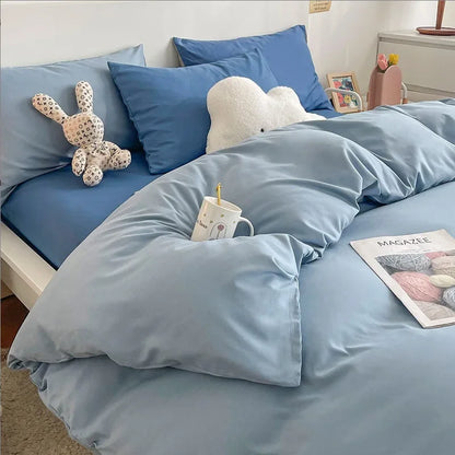 Solid Color Four Piece Bedding Set for Children and Adults Double Bed Large Four Piece Duvet Cover Bed Sheet Pillow Cover