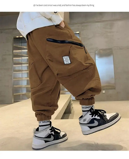 Boys Spring Autumn Children's Clothing Cargo Pants Children's Casual Large Size Sweatpants Boys Fashion Fake Zippers Cargo Pants