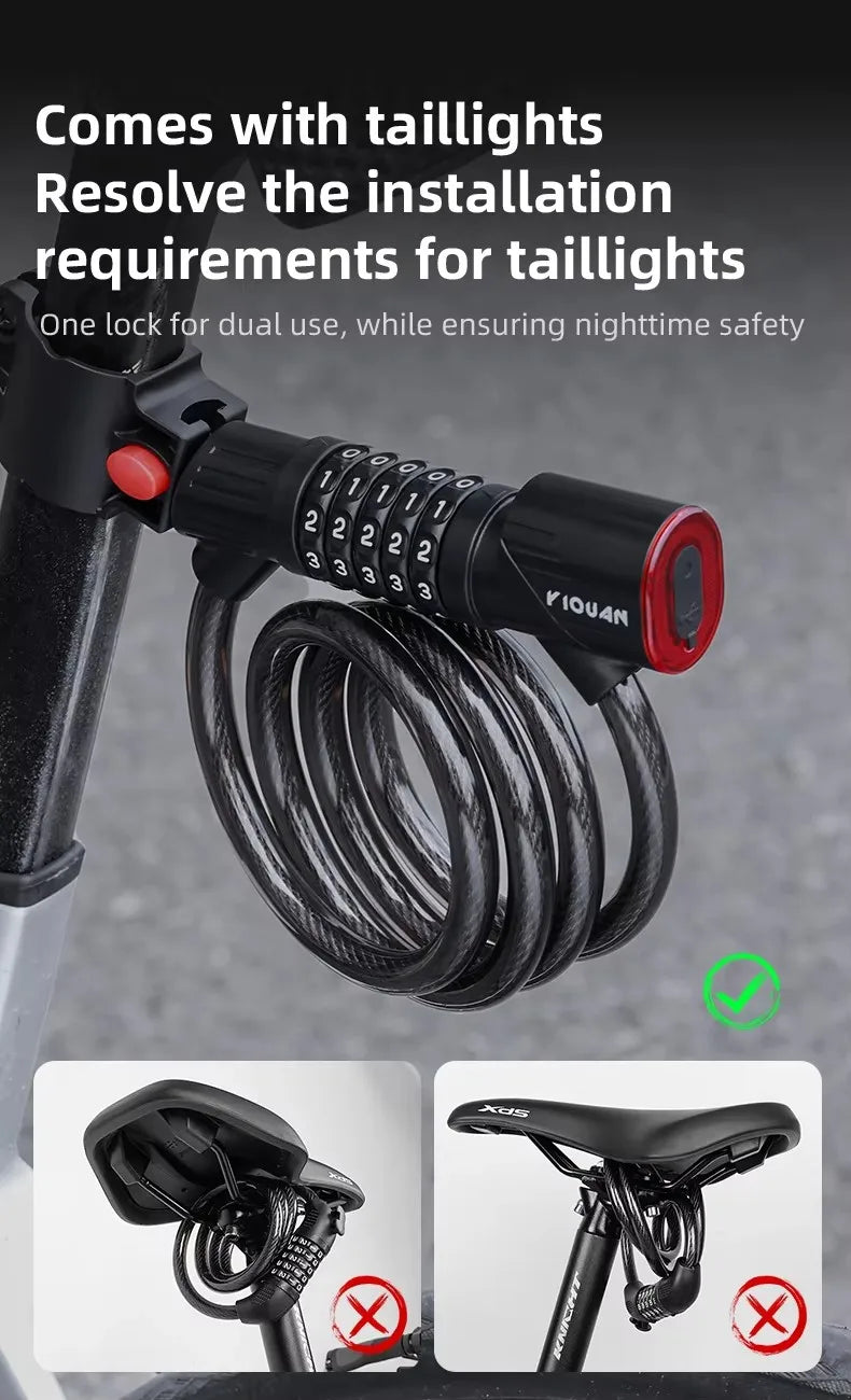 Bicycle Lock Comes With Intelligent Light Sensing Charging Tail Lights Mountain Bikes Road Bikes Password Locks Anti-theft Locks
