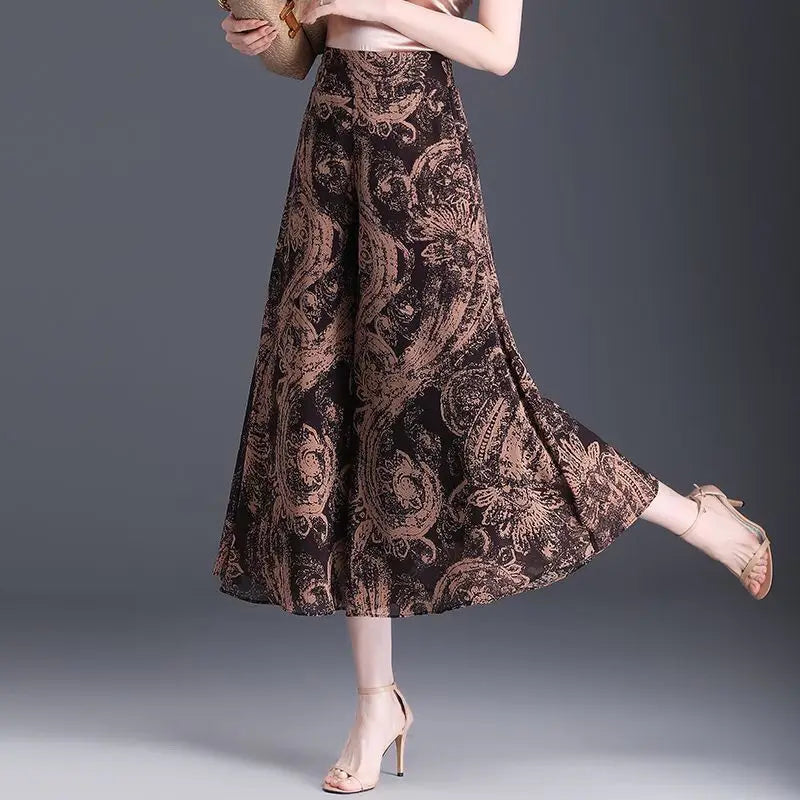 New Summer Print Palazzo Pants for Women Lightweight High Waisted Loose Skirt Pants