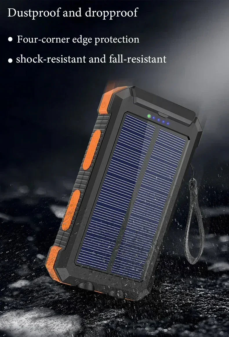 200000mAh Large Capacity Solar Power Bank Portable Outdoor Charger PowerBank External Waterproof Battery Charging with LED Light