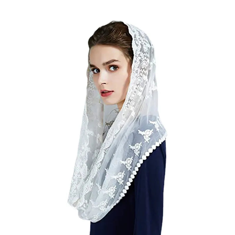 Latin Church White Bridal Lace Mantilla Veil Muslim Church Veil Shawl