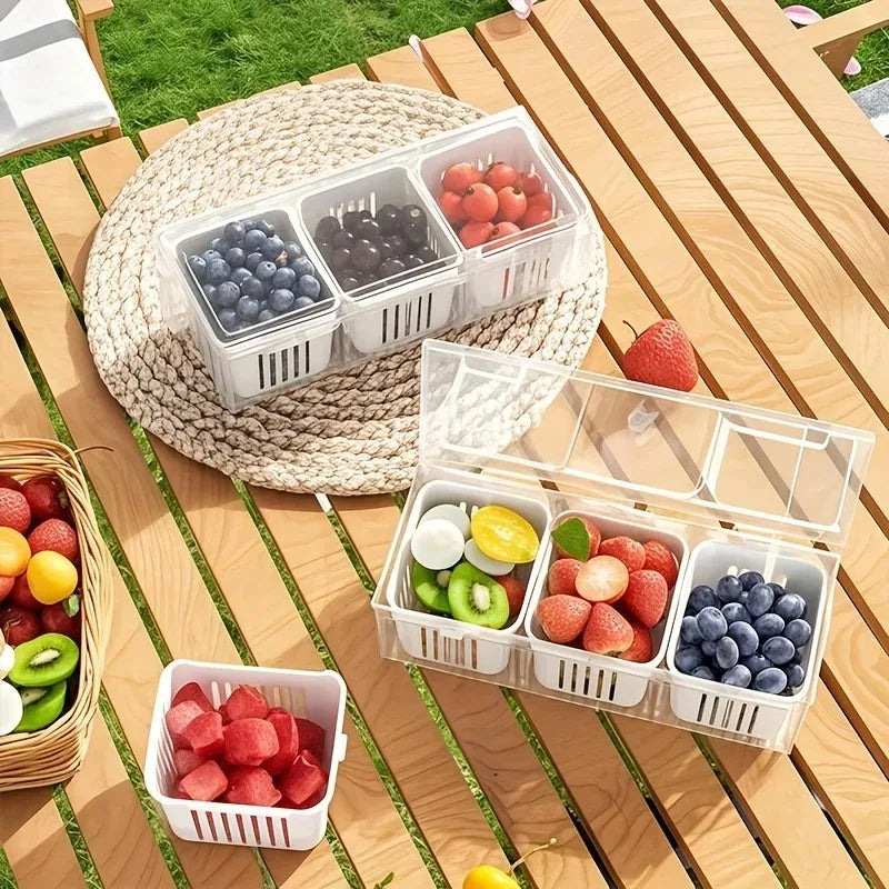 New 3 Grid Refrigerator Food Fresh-keeping Box Ginger Garlic Onion Pepper Storage Box Fruit Vegetable Basket Kitchen Organizer