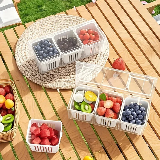 New 3 Grid Refrigerator Food Fresh-keeping Box Ginger Garlic Onion Pepper Storage Box Fruit Vegetable Basket Kitchen Organizer
