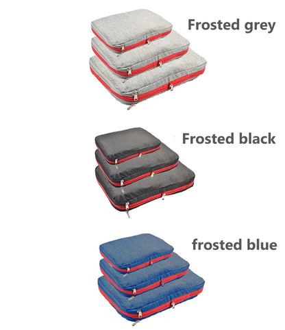 3PCS Set Travel Compression Packing Cubes Double Layer Portable Pouch Waterproof Nylon Storage Bags for Clothes Shoes Suitcases
