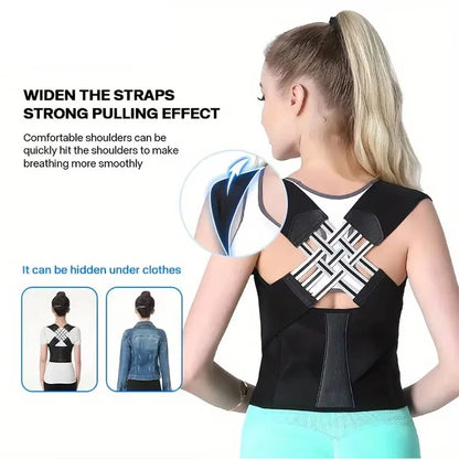 Posture Back Brace Pink Black Adjustable Back Support Strap Corrector to Prevent Spinal Distortion and Hunchback for Men Women
