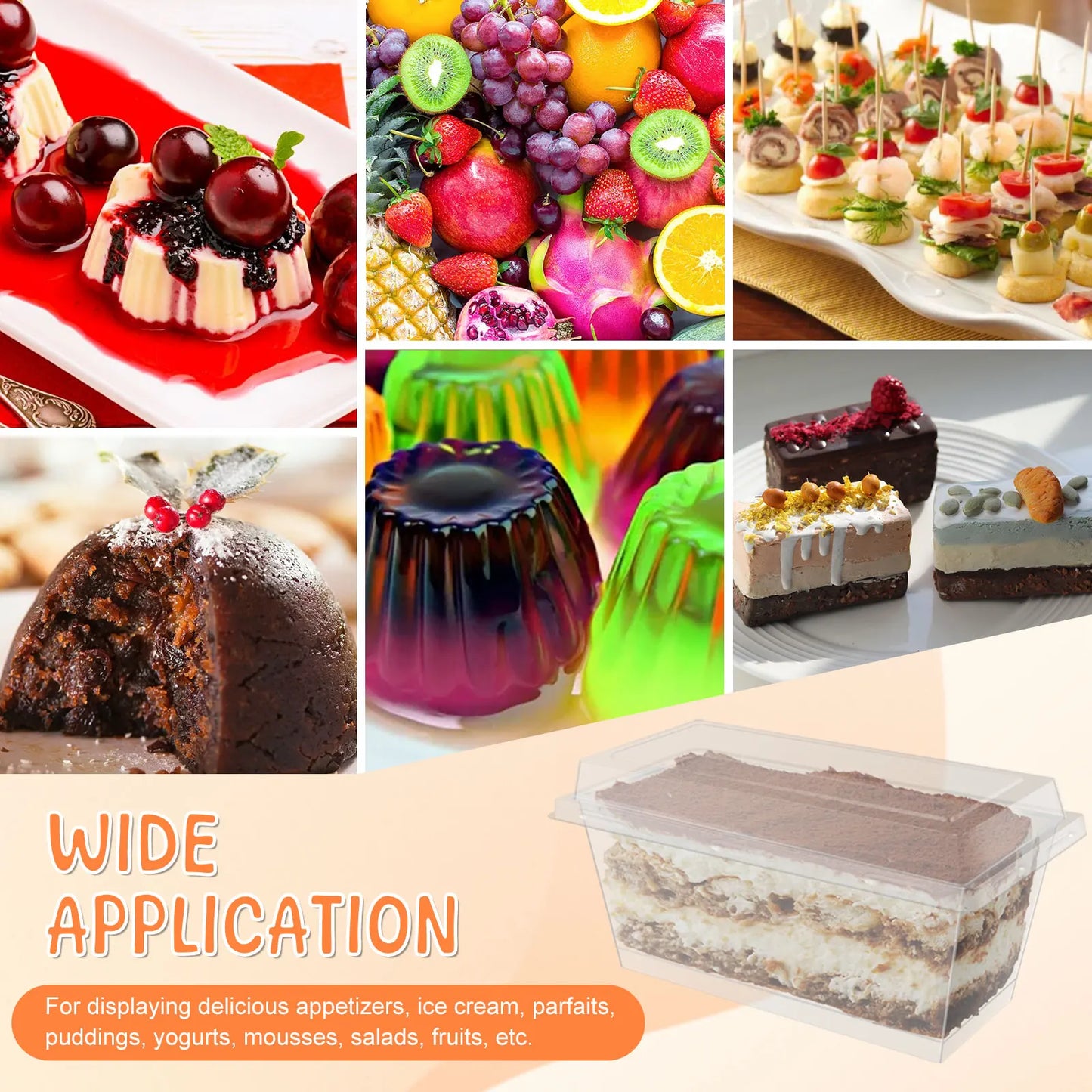 50 Pcs Dessert Cups with Lids and Spoons Clear Parfait Cups Reusable Appetizer Cups Plastic Serving Bowls Rectangle Pudding Cups