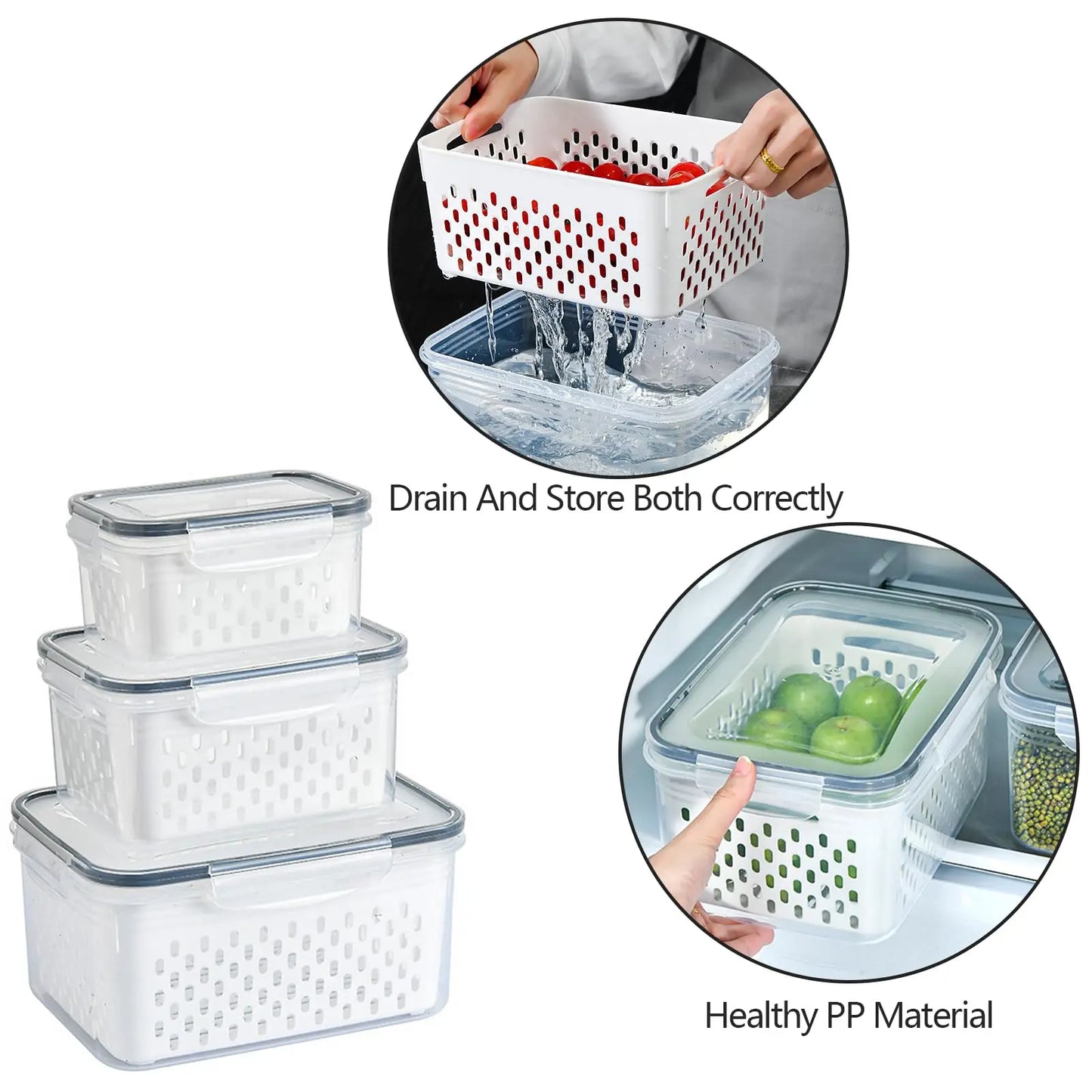 Refrigerator Storage Box Fresh Keeping Vegetable Fruit Plastic Sealed Boxes Drain Basket Fridge Kitchen Food Storage Container