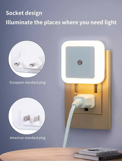 Smart Light Sensor LED Night Light 110-240V US EU Plug in Wall Lamp for Bedroom Kitchen Bathroom Hallway Stairs Lighting