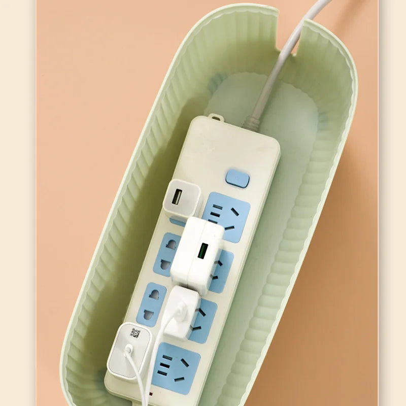 Multifunctional Cable Management Box – Stylish white plastic desktop organizer for power cords