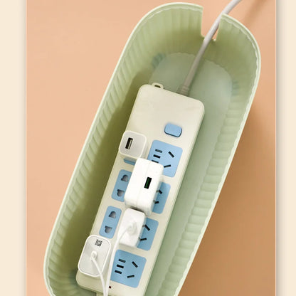 Multifunctional Cable Management Box – Stylish white plastic desktop organizer for power cords