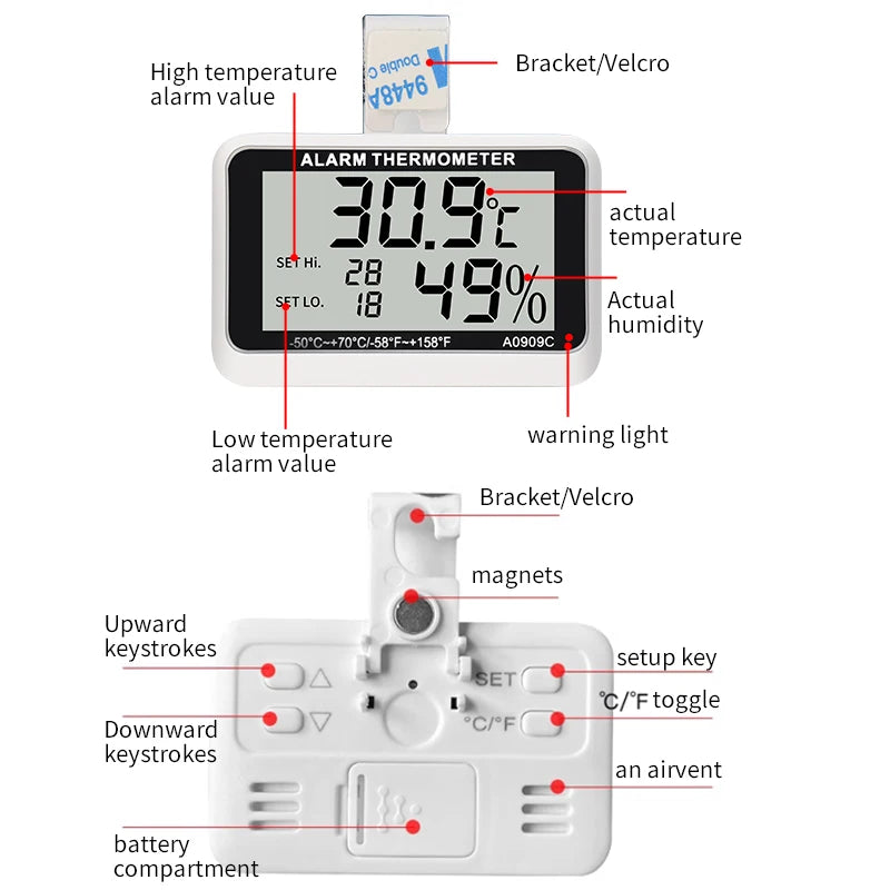 Fridge Thermometer With Hook Anti-Humidity Refrigerator Freezer Electric Digital Thermometer Temperature Monitor LCD Display