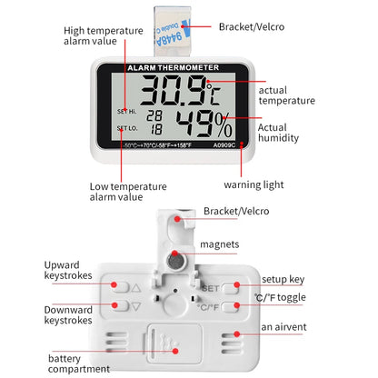Fridge Thermometer With Hook Anti-Humidity Refrigerator Freezer Electric Digital Thermometer Temperature Monitor LCD Display