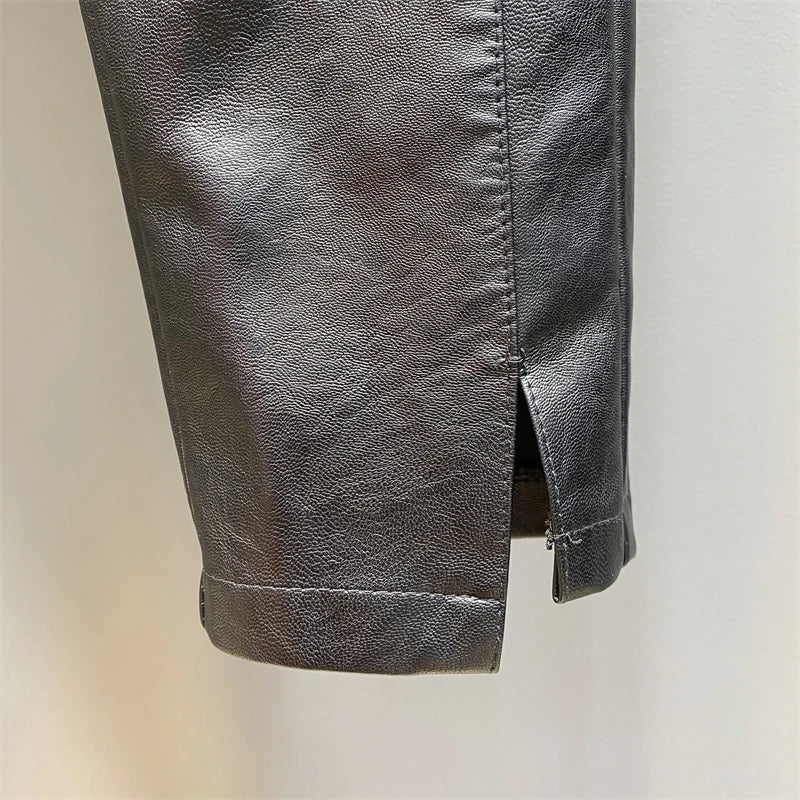 Palazzo Pants Women's Pants Imitation Leather Trousers 2023 New Autumn And Winter Pu Pencil High Faux pants