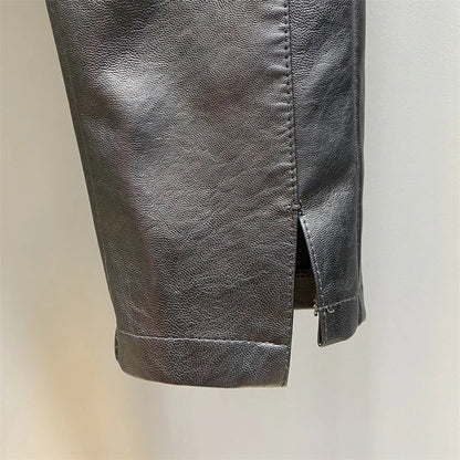 Palazzo Pants Women's Pants Imitation Leather Trousers 2023 New Autumn And Winter Pu Pencil High Faux pants