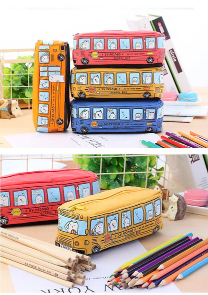 1PCS Creative Large Capacity Student Bus Cartoon Car Pencil Bag Office Culture and Educational Supplies