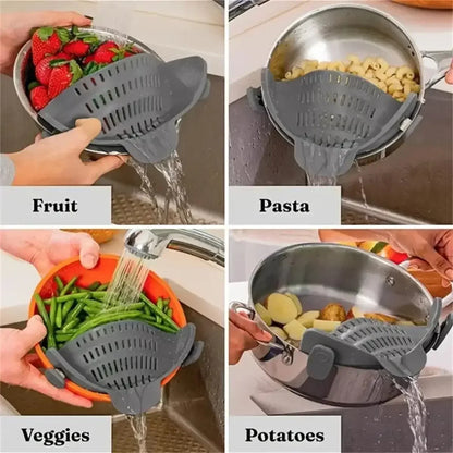 Adjustable Silicone Clip-On Strainer for Pots Pans Bowls - Universal Handheld Drainer for Noodles,Pasta Kitchen Strainer Clip
