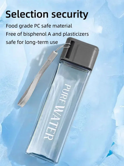 Portable Plastic Water Cup Square Bottle with Hand Strap Milk Cup Creative Frosted Portable Cup Student Sports Water Bottle