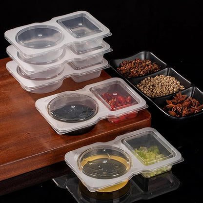 10Pcs Reusable Snack Containers with Lid Double Compartment Snackle Box Sauce Containers Portable Snack Box Food Containers Set