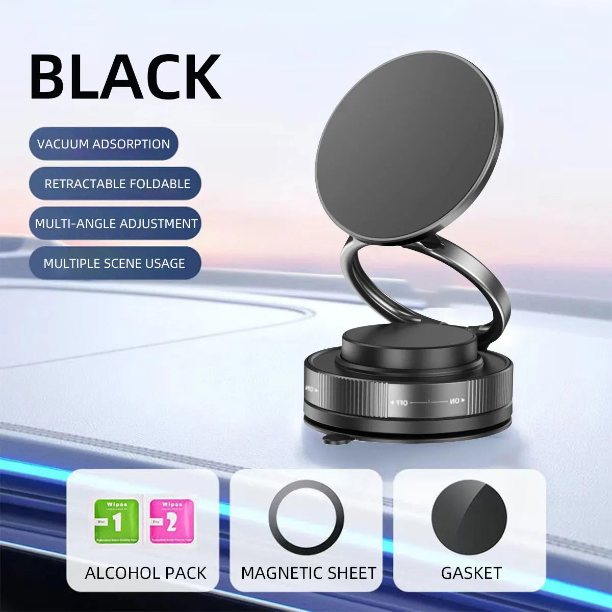 Foldable Car Phone Mount Dashboard Phone Bracket Ultra Magnetic Phone Holder 360 Degree Rotation Vacuum Suction Cup GPS Stand