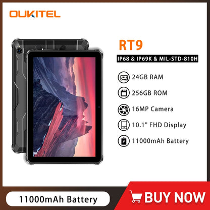 Oukitel RT9 4G Rugged Tablet 10.1" HD Display 24GB RAM 256GB Waterproof Tablet 11000mAh Battery Android 14.0 Tablet PC