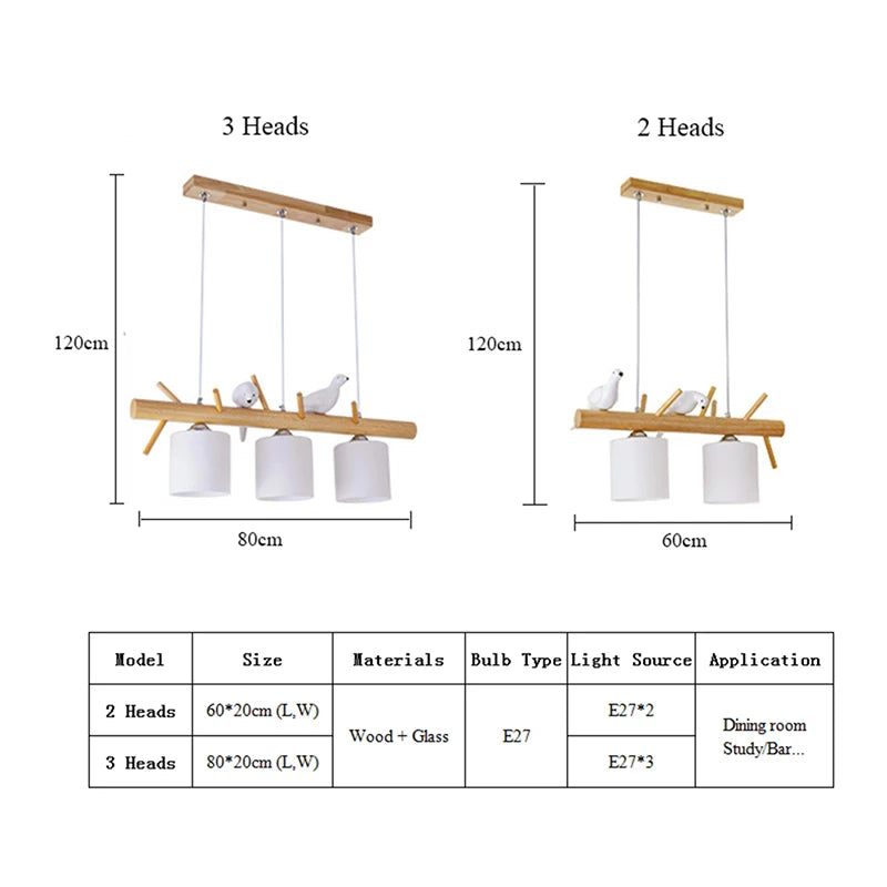 Decorative Nordic Pendant Lights Glass Hanging Lamp Dining Kids Room Restaurant Creative Animal Birds Pendant Lamp Wood Lighting
