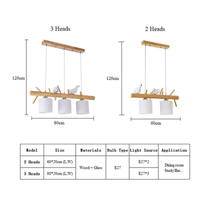 Decorative Nordic Pendant Lights Glass Hanging Lamp Dining Kids Room Restaurant Creative Animal Birds Pendant Lamp Wood Lighting