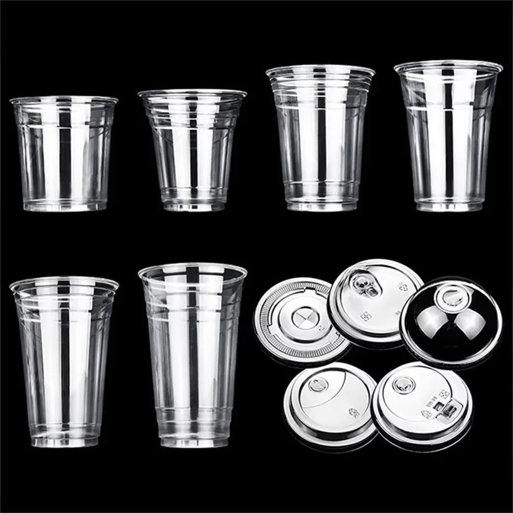 400ml Plastic Cups with Lids Snack and Drink Cup Double Plastic Cold Cup Clear Disposable PET Plastic Cup Boba Milk Tea Cup