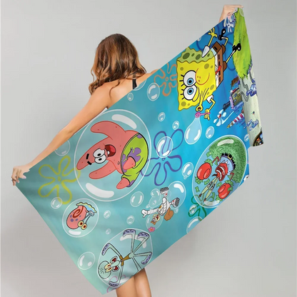 Funny-Cartoon S-Spongebobes-Cute-Pants Bath Towel Soft Water Absorbing Breathable For Girl Kids Decorative Cartoon Beach Towel