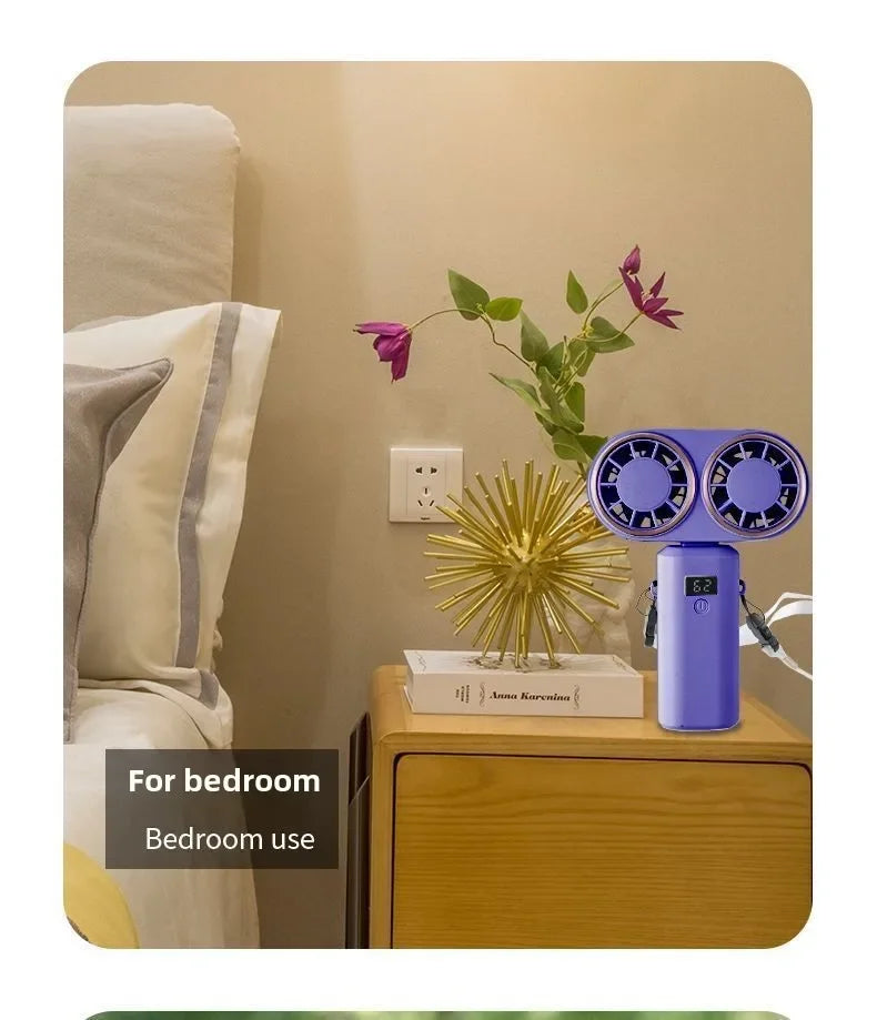 New Handheld USB Small Fan Double-headed Handheld Fan with Long Battery Life Mini Rechargeable Portable Electric Fan.