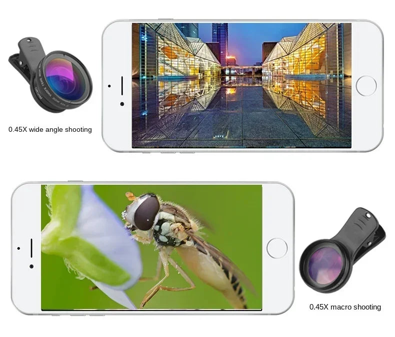 Phone Lens Kit 0.45x Super Wide Angle & 12.5x Super Macro Lens HD Camera Lentes for IPhone 6S 7 Xiaomi