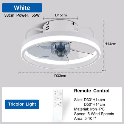 Smart Bedroom Ceiling Fans with Remote Control Low Profile 33CM 55W Dimmable LED Ceiling Fan with Lights  6 Wind Speeds Timing