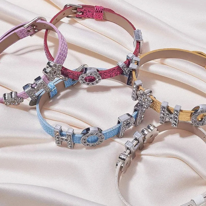 52Pcs Alphabet A-Z Letter Slide Charm Rhinestone Beads 8mm Hole Slide Alphabet Letters for 8mm Slide Wristbands/Bracelets,