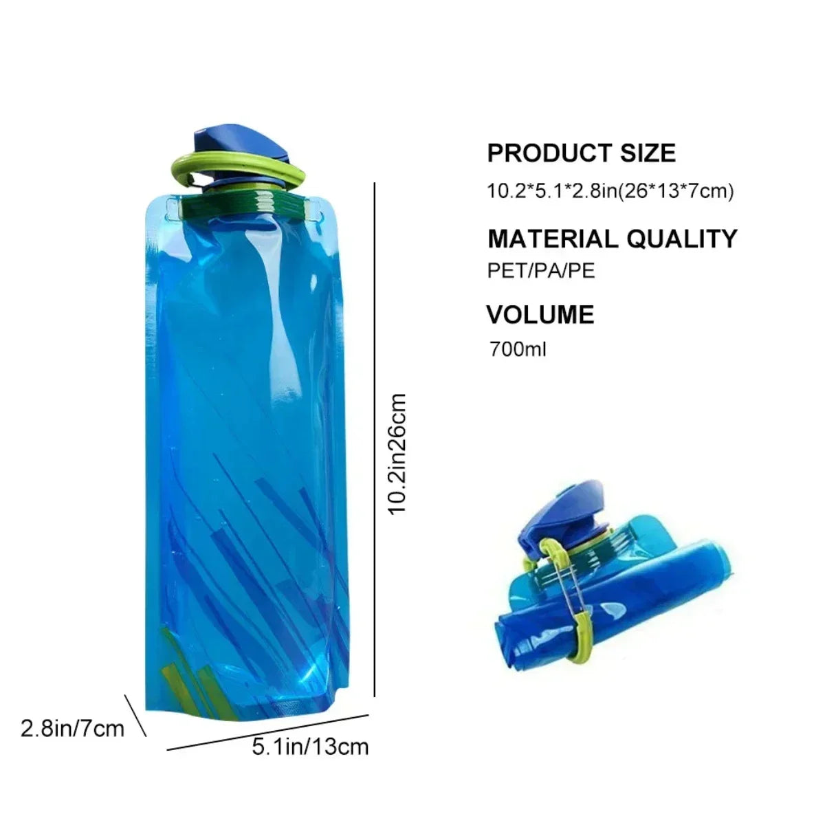 700ml Portable Water Bag Foldable Sports Water Bottle for Hiking Camping Outdoor Activities Reusable Soft Hydration Bladder