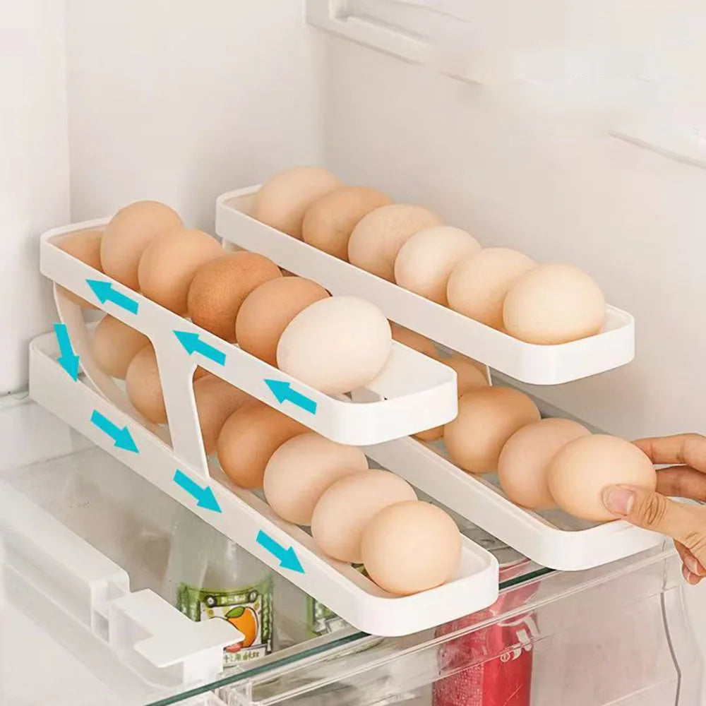 Refrigerator Side Door Egg Organizer, Rolling Egg Tray for Fridge, Keep Eggs Fresh, Space - Saving Egg Storage Solution