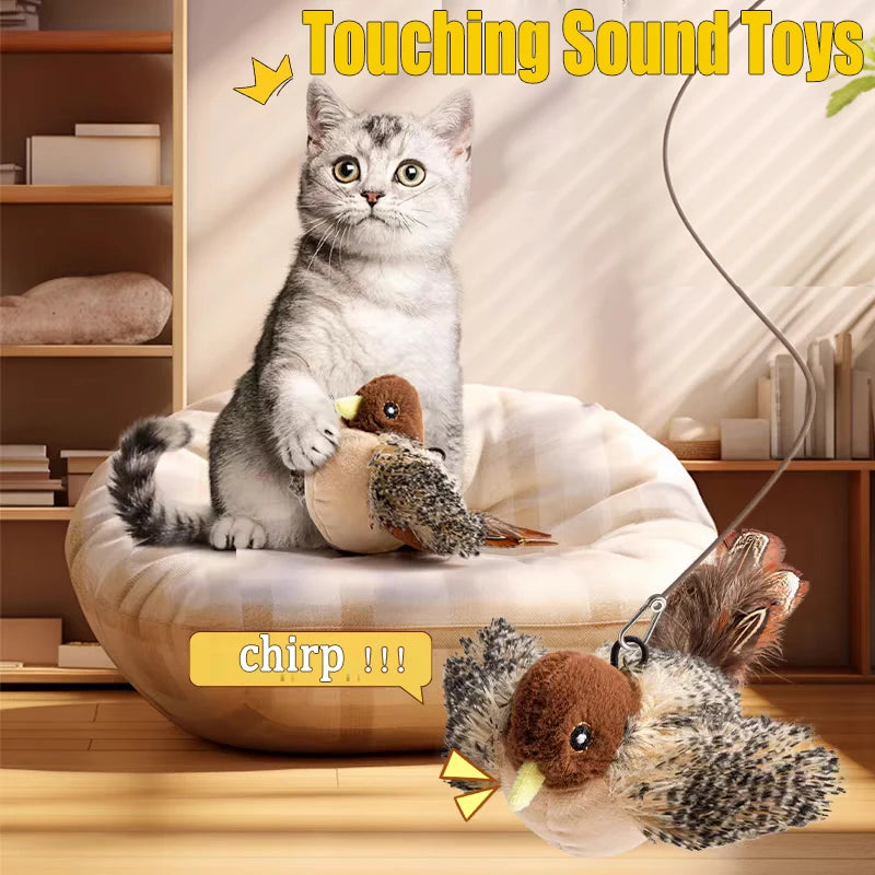 Interactive Cat Toys Flapping Bird Cat Toy Flying Wings Sparrow Catnip Toys Vivid Chirping Simulation Bird Interactive Pet Toy