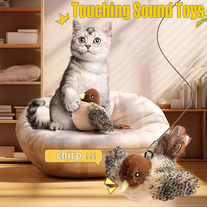 Interactive Cat Toys Flapping Bird Cat Toy Flying Wings Sparrow Catnip Toys Vivid Chirping Simulation Bird Interactive Pet Toy