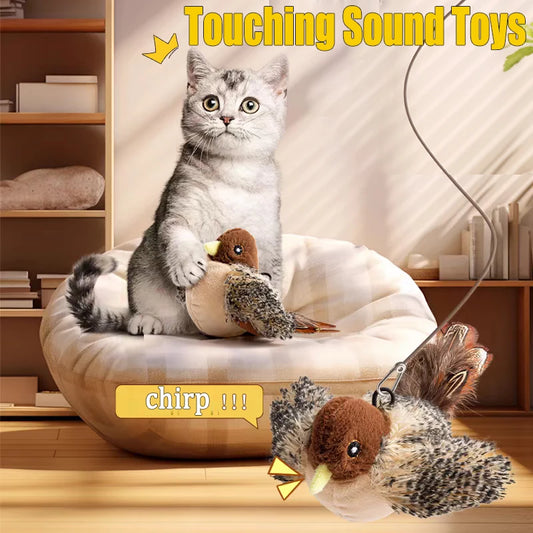 Interactive Cat Toys Flapping Bird Cat Toy Flying Wings Sparrow Catnip Toys Vivid Chirping Simulation Bird Interactive Pet Toy