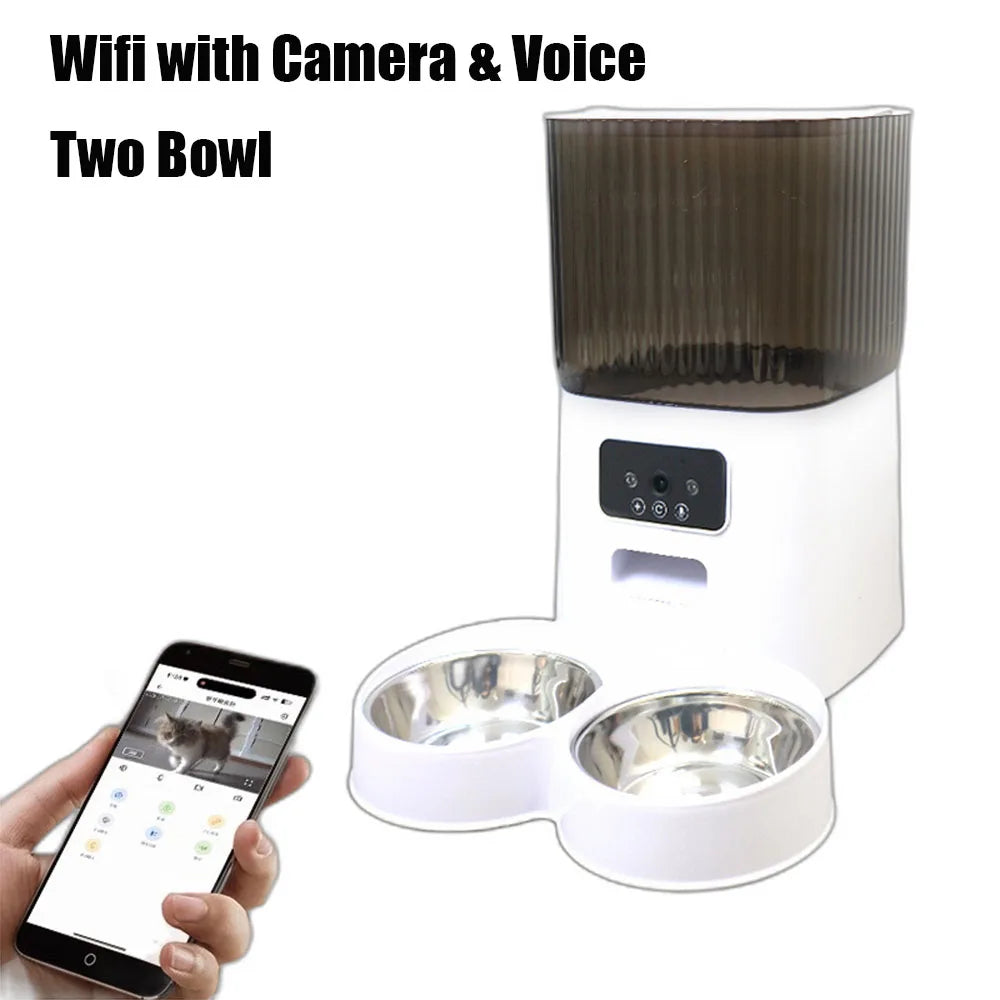 5L Automatic Cat Feeders Double Bowls Smart Timed Cat Dry Food Dispenser With Camera Pet Smart Voice Recorder Auto Feeder For Do