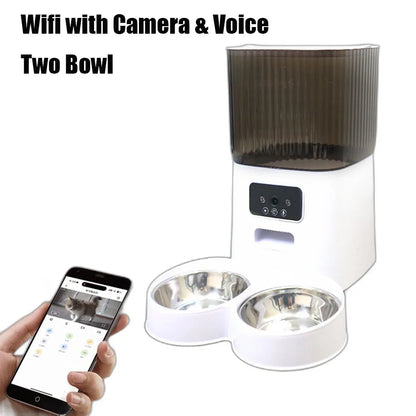 5L Automatic Cat Feeders Double Bowls Smart Timed Cat Dry Food Dispenser With Camera Pet Smart Voice Recorder Auto Feeder For Do