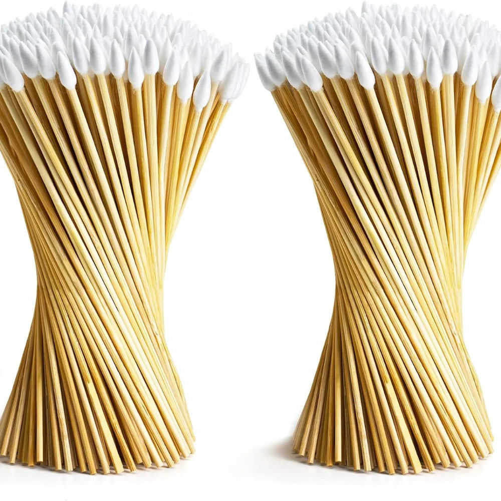 100/300PCS 6 Inch Precision Tips Cotton Swabs - Long Wooden Stick Cotton Buds Pointed Cotton Swabs With Case - Cotton