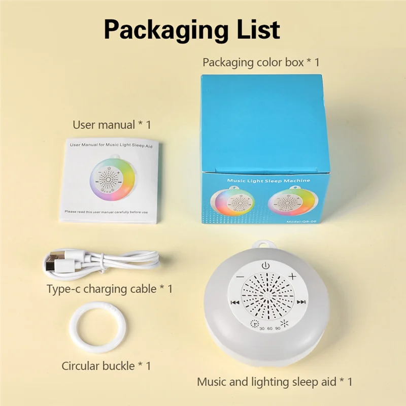 AAAEL-White Noise Sound Machine Kids Sleep Sound Player With Colorful Light Timer Noise Player Timed Shutdown For Baby Adult