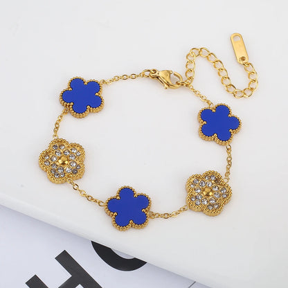 Silver Color New Design Plant Five Leaf Flower Bracelet Single sided Plum Blossom Stainless Steel Jewelry Women's Clover