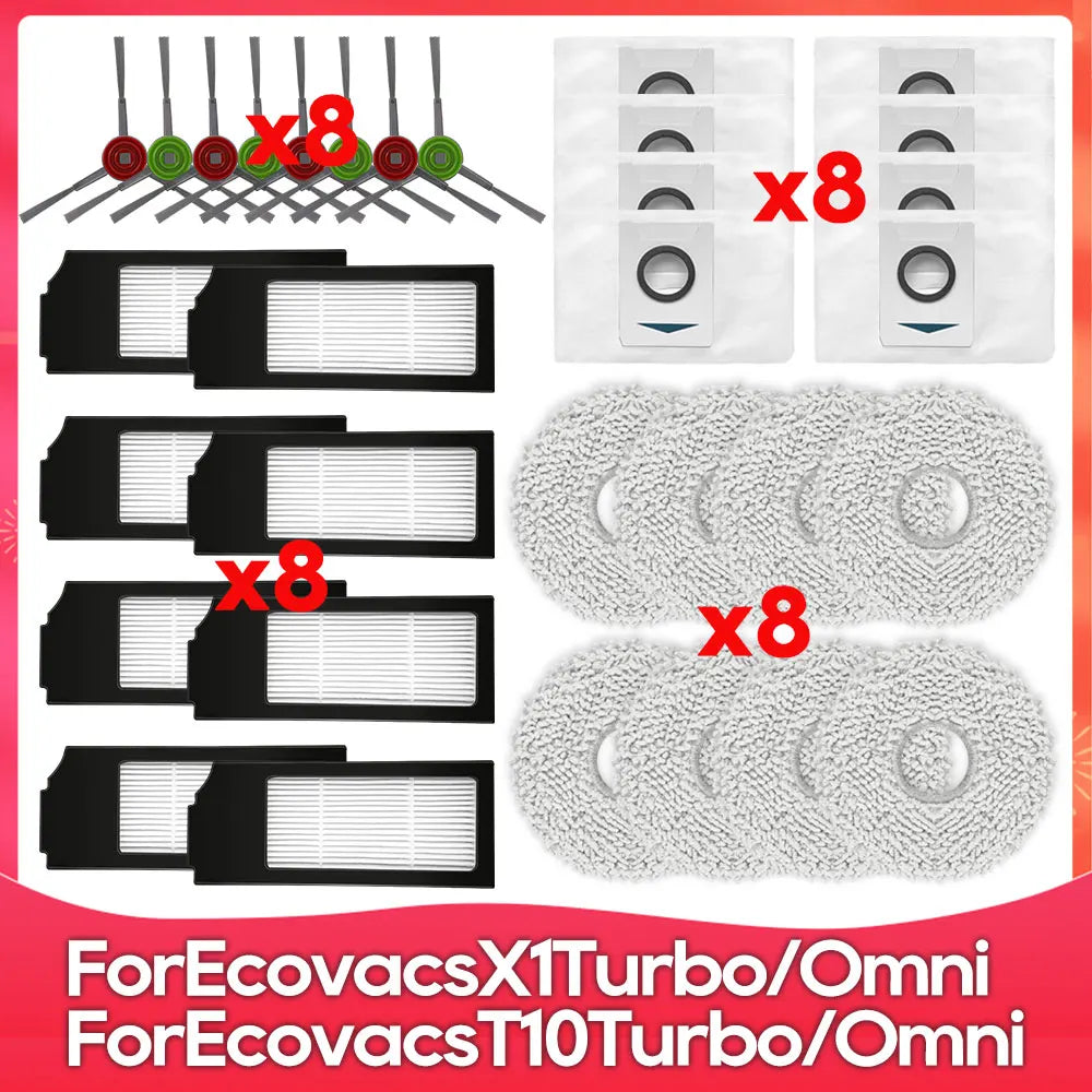Compatible For ( Ecovacs X1 Turbo, X1 Omni, T10 Turbo, T10 Omni ) Main Side Brush Filter Mop Dust Bag Robot Vacuums Accessory