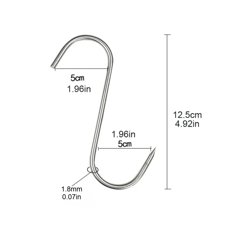 Stainless Steel S-hook With Pointed Tip Meat Hanger Hook Baking Tools for Butcher Shop Kitchen Hooks Home Storage Organization