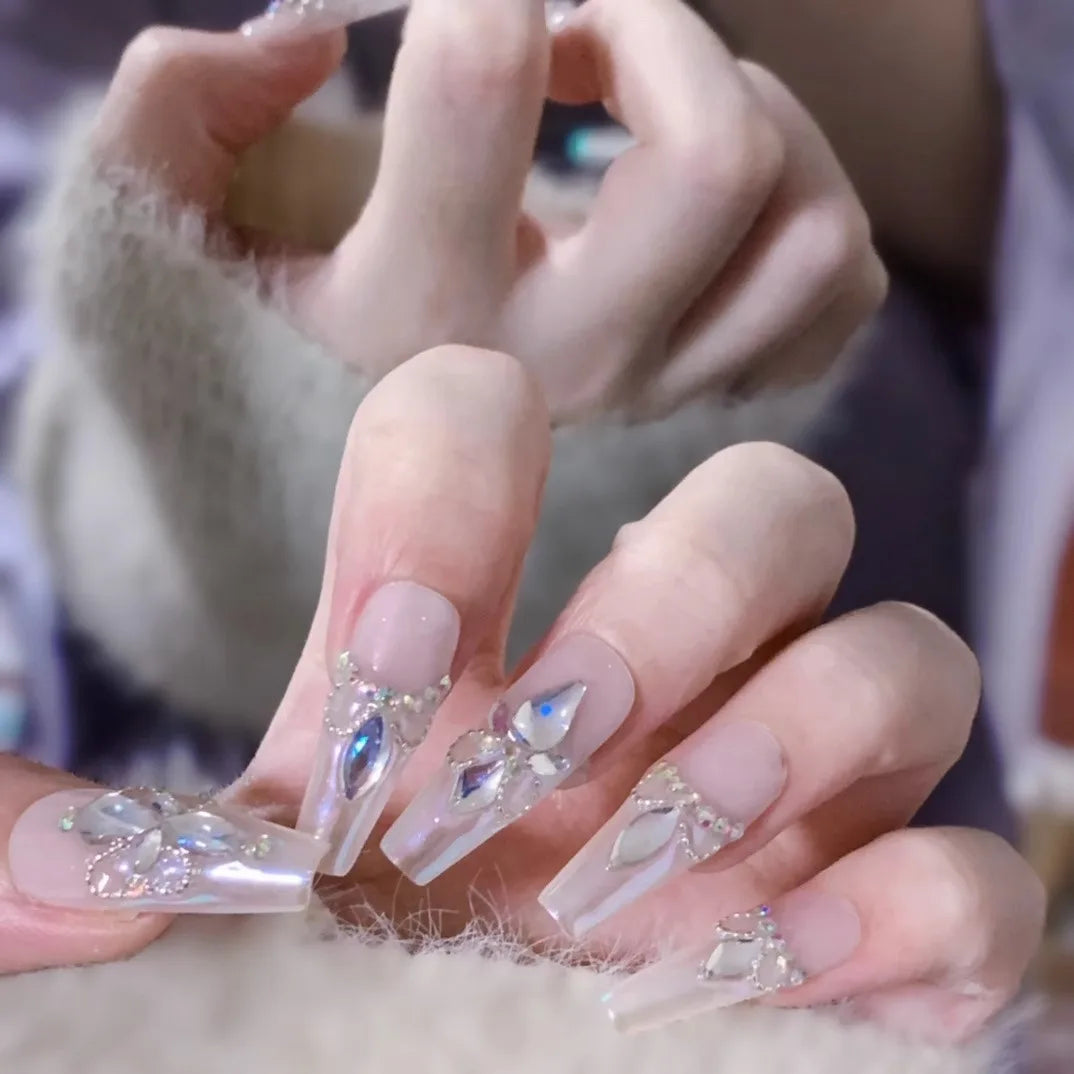 10Pcs Short Press On Nails y2k Star Rhinestone Design Handmade Press On nails Luxury With Design Full Cover Removable Fake Nails